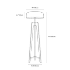 Clérachic floor lamp dimension drawing, 155 cm, every measurement marked in centimetres and inches.