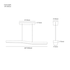 Clérachic pendant light dimension drawing, 60 150 cm, every measurement marked in centimetres and inches.