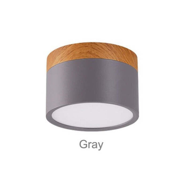 Clérachic Wood-Grain Cylinder Ceiling Light in Gray, the matte body capped with its wood-grain collar.