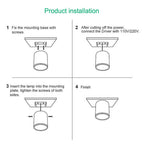 Four-step installation diagram for the Clérachic Wood-Grain Cylinder Ceiling Light: fix the plate, wire it, slide the body on, finish.