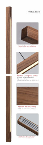 Close details of the Clérachic walnut beam: rounded corners, the LED strip set into the underside, the wax-oil finish and the built-in driver.