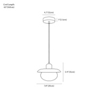 Clérachic pendant light dimension drawing, every measurement marked in centimetres and inches.