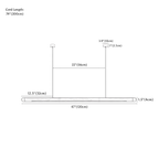Clérachic pendant light dimension drawing, 47 120 cm, every measurement marked in centimetres and inches.