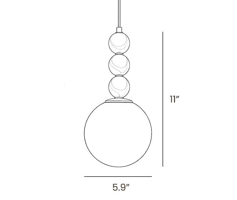 Dimension drawing of this Clérachic pendant, with its height and width marked.