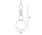 Dimension drawing of this Clérachic pendant in its ribbed-stem form, with its height and width marked.