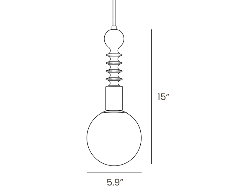 Dimension drawing of this Clérachic pendant in its ribbed-stem form, with its height and width marked.
