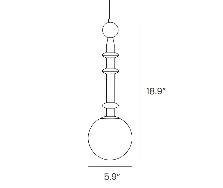 Dimension drawing of this Clérachic pendant in its long slim-stem form, with its height and width marked.