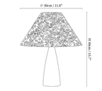 Clérachic table lamp dimension drawing, 1 of 2, every measurement marked in centimetres and inches.