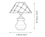 Clérachic table lamp dimension drawing, 1 of 4, every measurement marked in centimetres and inches.