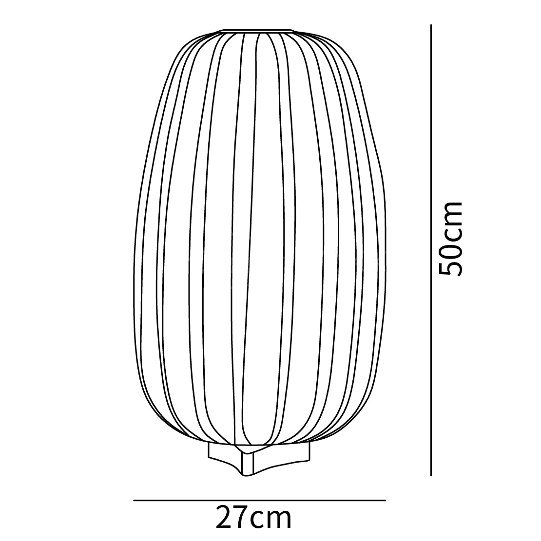 Dimension drawing of this Clérachic table lamp, with its height of 50 cm and width of 27 cm marked.
