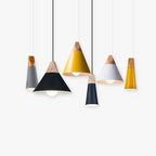 All six Clérachic cone pendant colors are grouped on white, shown in both the slim and wide shade shapes.