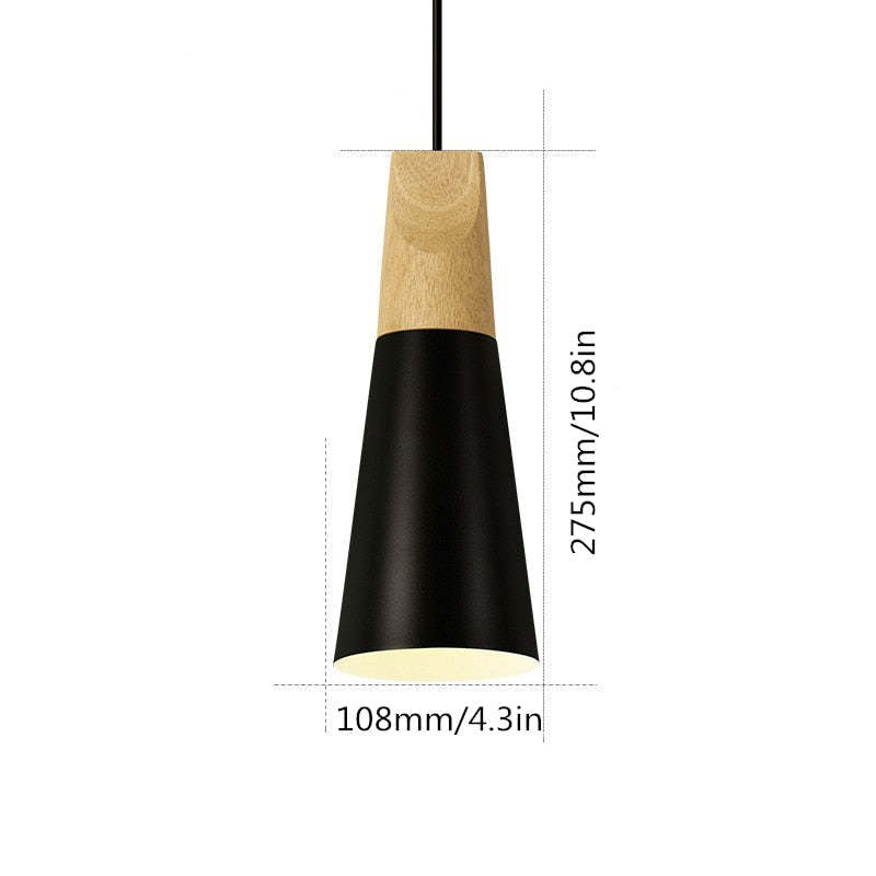 Size drawing of the slim black Clérachic cone pendant, 275 mm (10.8″) tall and 108 mm (4.3″) wide.