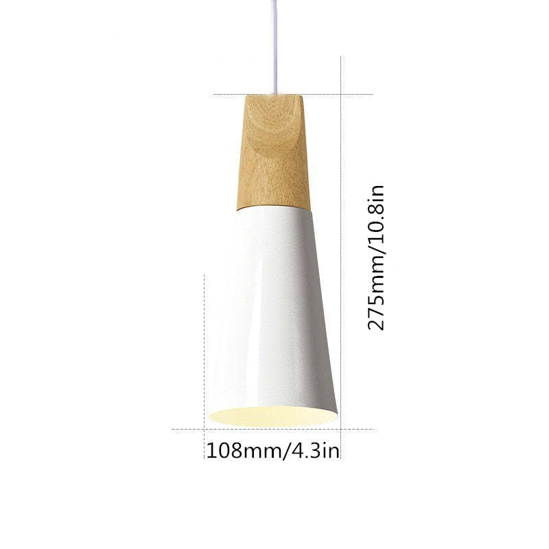 Size drawing of the slim white Clérachic cone pendant, 275 mm (10.8″) tall and 108 mm (4.3″) wide.