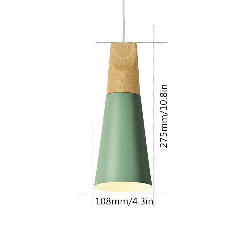 Size drawing of the slim green Clérachic cone pendant, 275 mm (10.8″) tall and 108 mm (4.3″) wide.