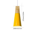 Size drawing of the slim yellow Clérachic cone pendant, 275 mm (10.8″) tall and 108 mm (4.3″) wide.