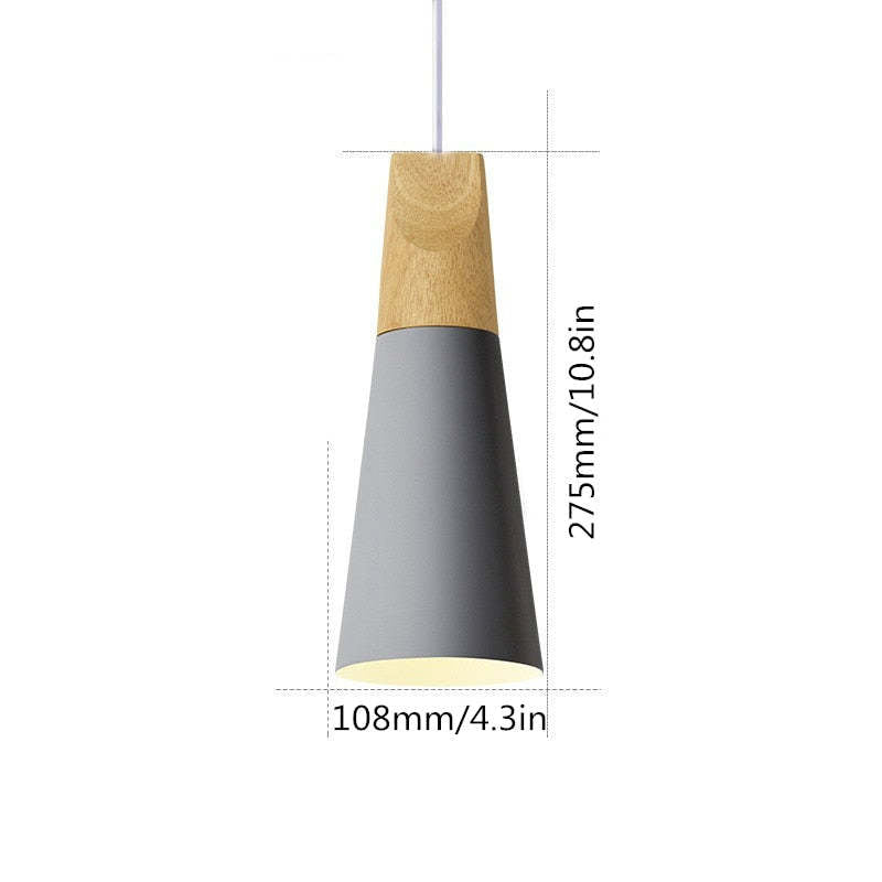 Size drawing of the slim grey Clérachic cone pendant, 275 mm (10.8″) tall and 108 mm (4.3″) wide.