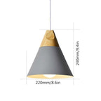 Size drawing of the wide grey Clérachic cone pendant, 240 mm (9.4″) tall and 220 mm (8.6″) wide.