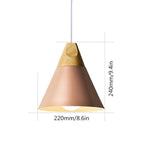 Size drawing of the wide pink Clérachic cone pendant, 240 mm (9.4″) tall and 220 mm (8.6″) wide.