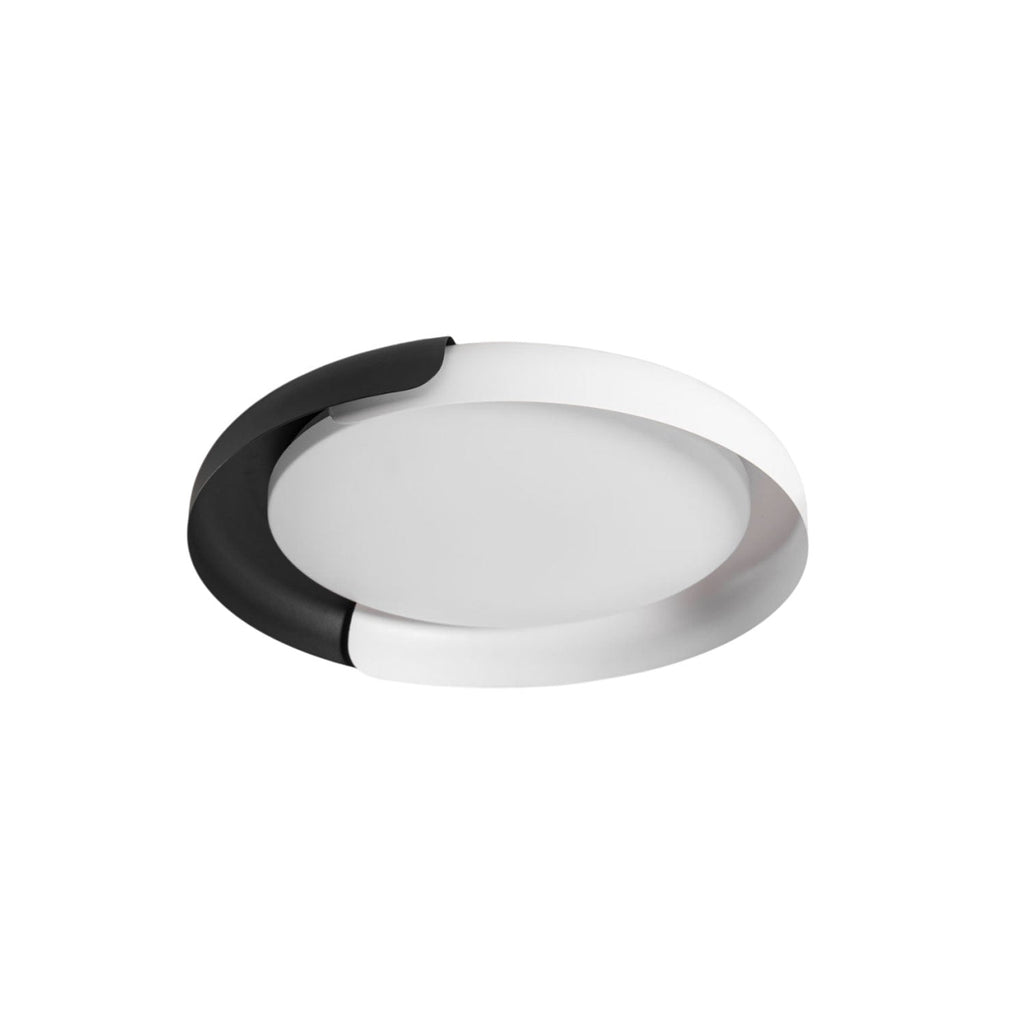 A white and black Clérachic ceiling light with a frosted disc, shown at an angle on a plain white backdrop.