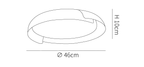 Clérachic ceiling light dimension drawing, every measurement marked in centimetres and inches.