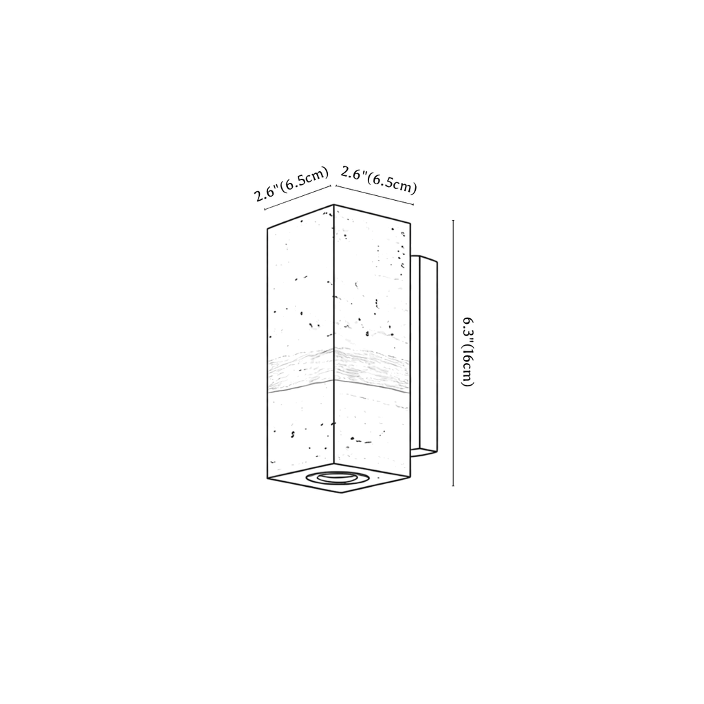 Clérachic wall light dimension drawing, 2, every measurement marked in centimetres and inches.