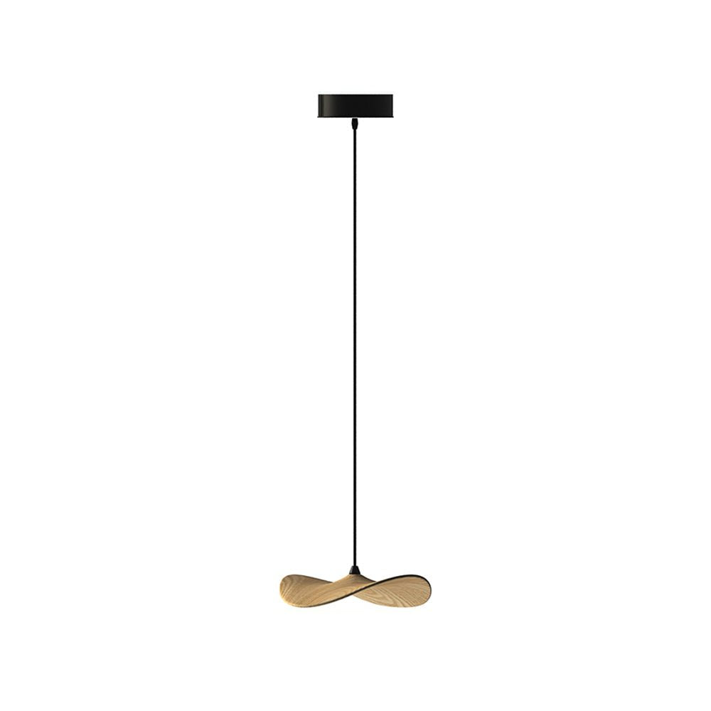 Single Clérachic wooden leaf pendant on one black cable from a small round canopy, shown on white.