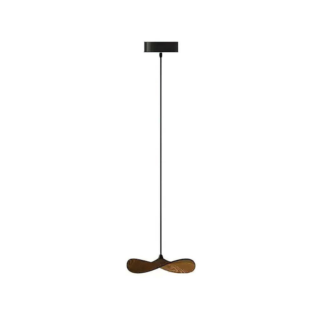 One walnut-colour Clérachic leaf pendant on a single black cable and round canopy, on a plain white background.