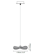 Dimension drawing of this Clérachic single leaf pendant, with its height and width marked.