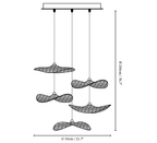 Dimension drawing of this Clérachic five-leaf pendant, with its height and width marked.