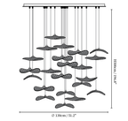 Dimension drawing of this Clérachic large leaf pendant cluster, with its height and width marked.
