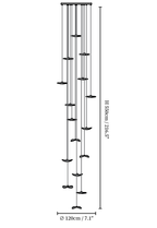 Dimension drawing of this Clérachic long-drop leaf pendant, with its height and width marked.