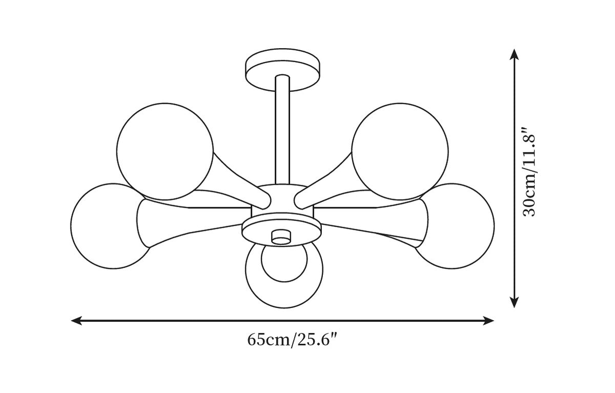 Dimension drawing of the wooden nera chandelier, in outline against white.