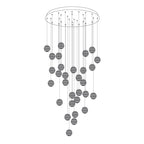 Line drawing of this Clérachic pendant on a round ceiling plate, with grey hatched spheres hanging at different heights.