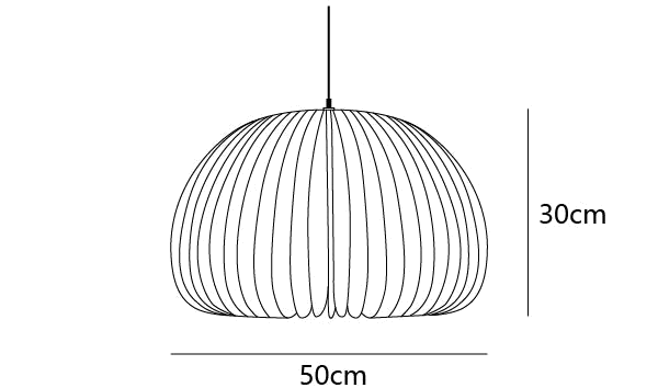 Dimension drawing of this Clérachic pendant, with its height of 30 cm and width of 50 cm marked.