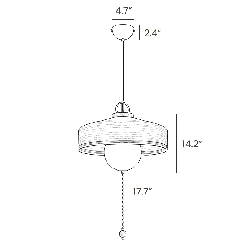 Dimension drawing of this Clérachic pendant, with its height, width and canopy size marked.