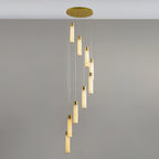 Clérachic Zeal chandelier suspended from a polished brass disc, twelve alabaster drops fanning out beneath it.