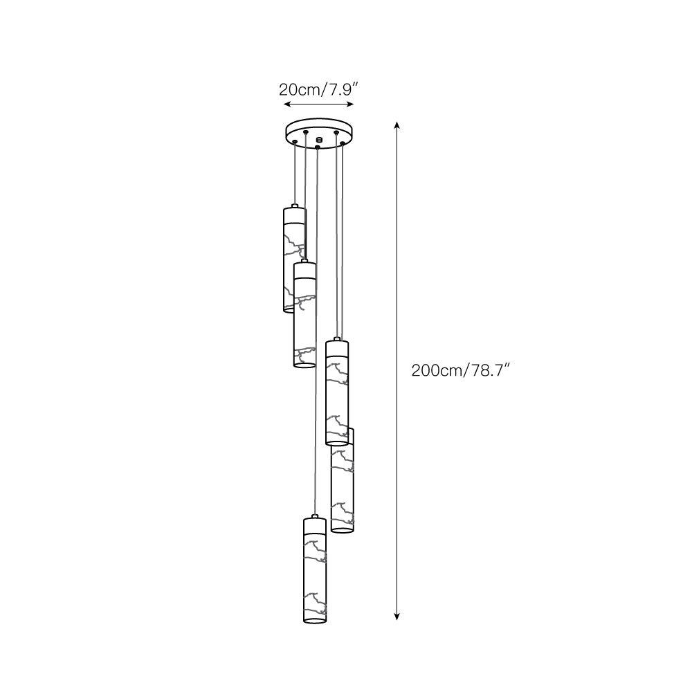 The Clérachic Zeal dimension drawing for the smallest version: a 20 cm / 7.9 in canopy with a 200 cm / 78.7 in drop.