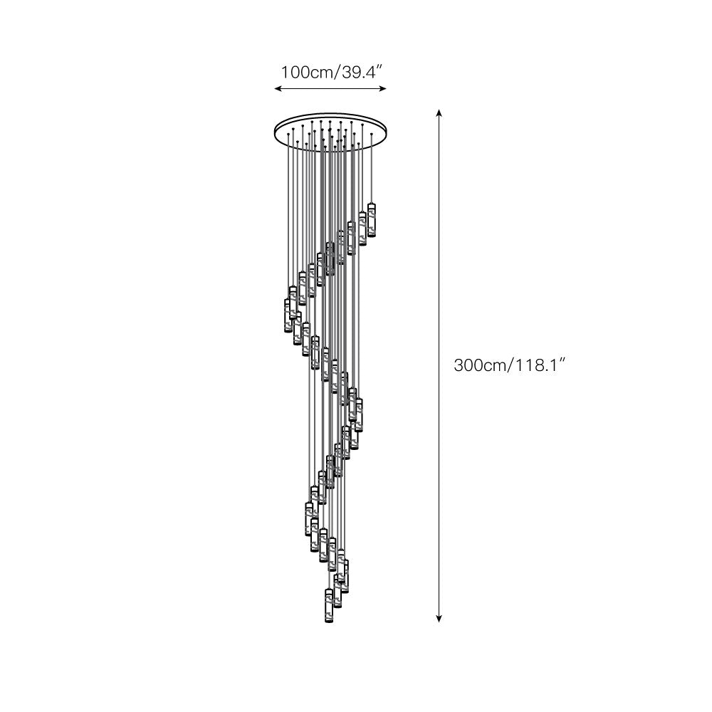 The Clérachic Zeal drawing for the 32-drop version: 100 cm / 39.4 in across with a 300 cm / 118.1 in drop.