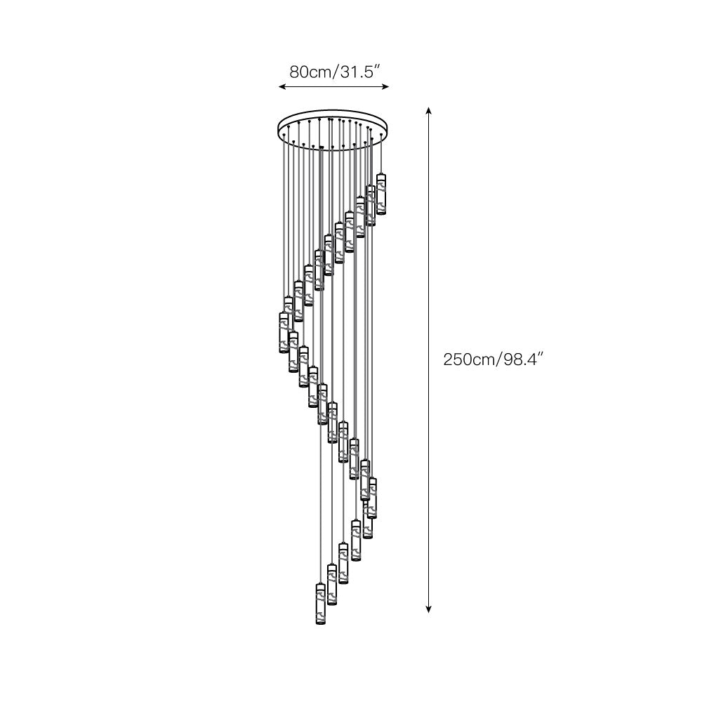 Clérachic Zeal sizing drawing for the 24-drop version, 80 cm / 31.5 in wide and 250 cm / 98.4 in tall.