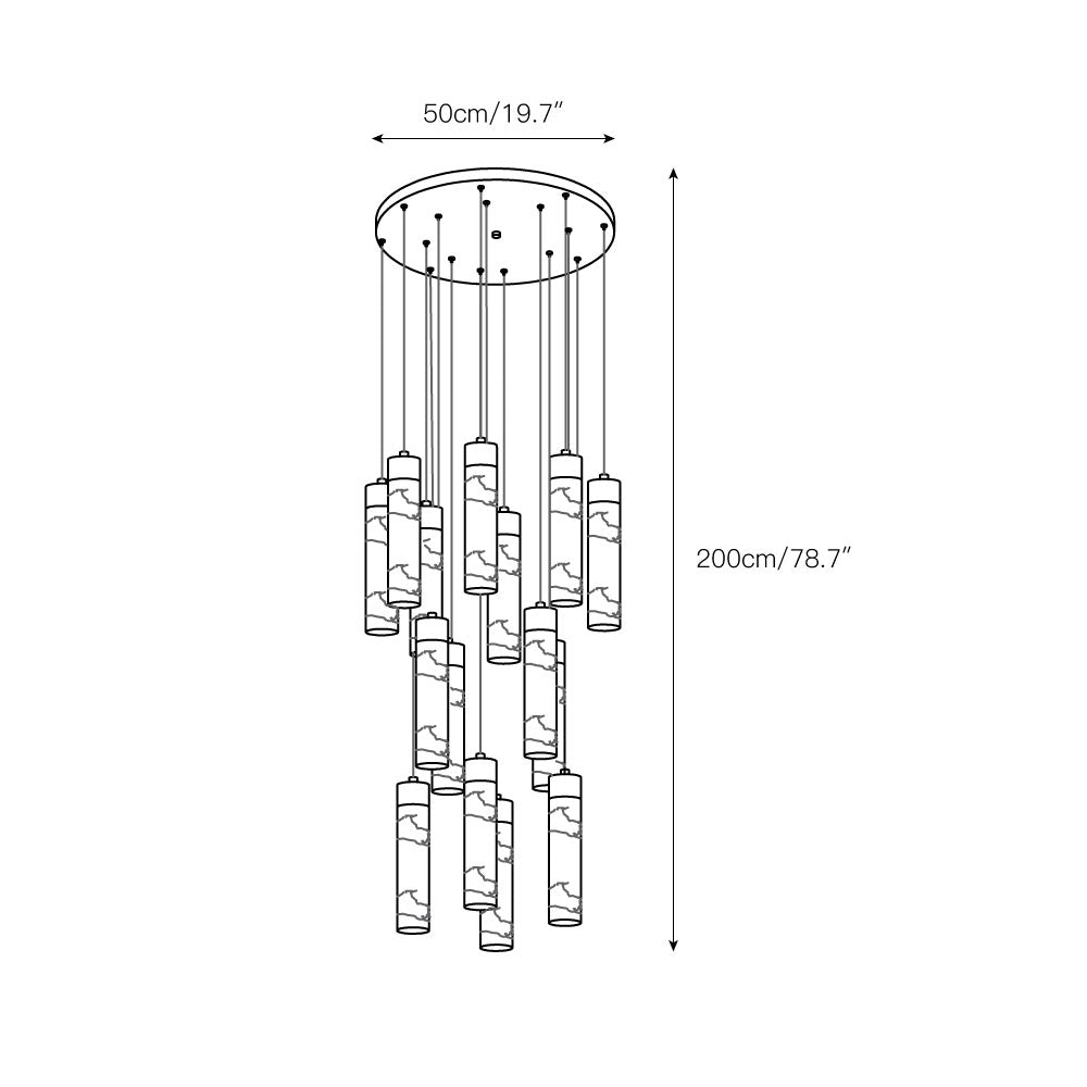 The Clérachic Zeal drawing for the 16-drop version: a 50 cm / 19.7 in canopy over a 200 cm / 78.7 in drop.
