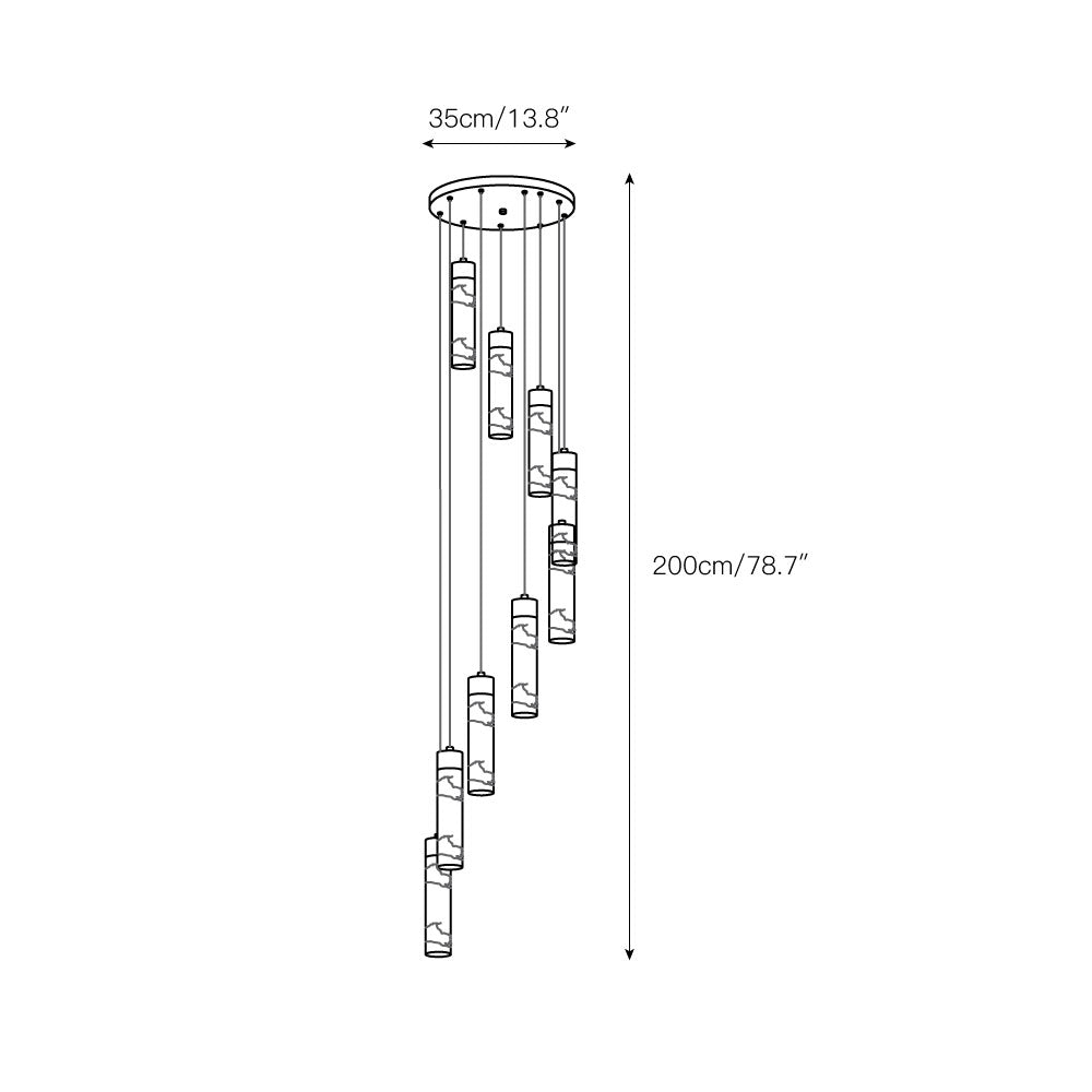 The Clérachic Zeal drawing for the nine-drop version, a 35 cm / 13.8 in canopy above a 200 cm / 78.7 in drop.