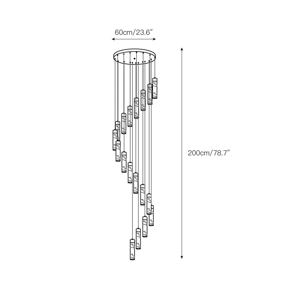 The Clérachic Zeal drawing for the 18-drop version, 60 cm / 23.6 in wide with a 200 cm / 78.7 in drop.
