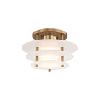 Clérachic Zovena semi-flush ceiling light switched on against white, warm bands of light glowing out between each pair of alabaster tiers.