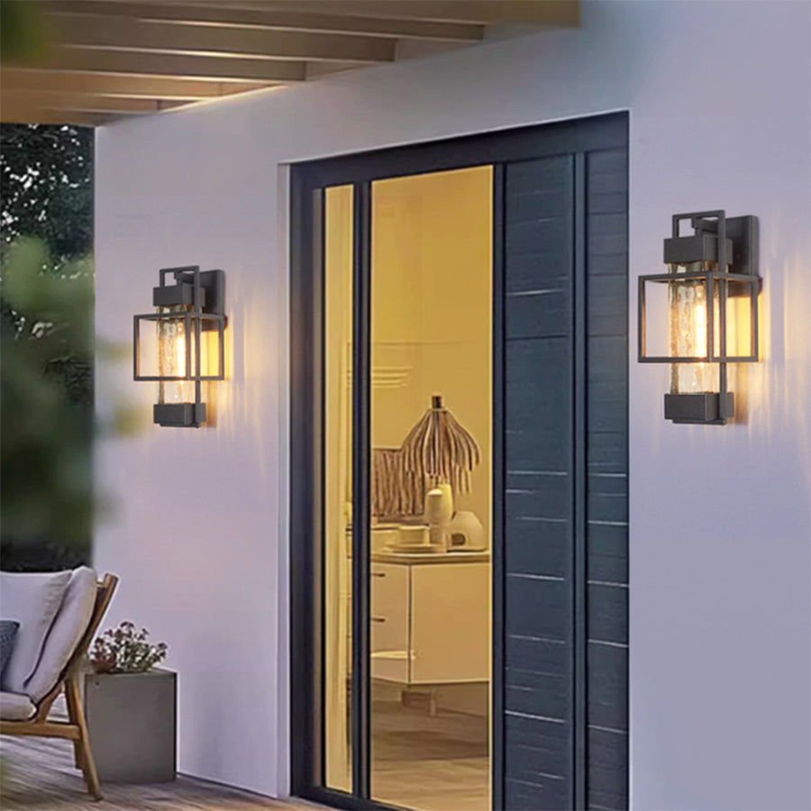 Vintage Wrought Iron Outdoor Wall Sconce, Black Matte, Warm LED Glow