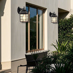Aluminum Outdoor Wall Light With Clear Glass Shade, Abail Dusk-To-Dawn Sensor
