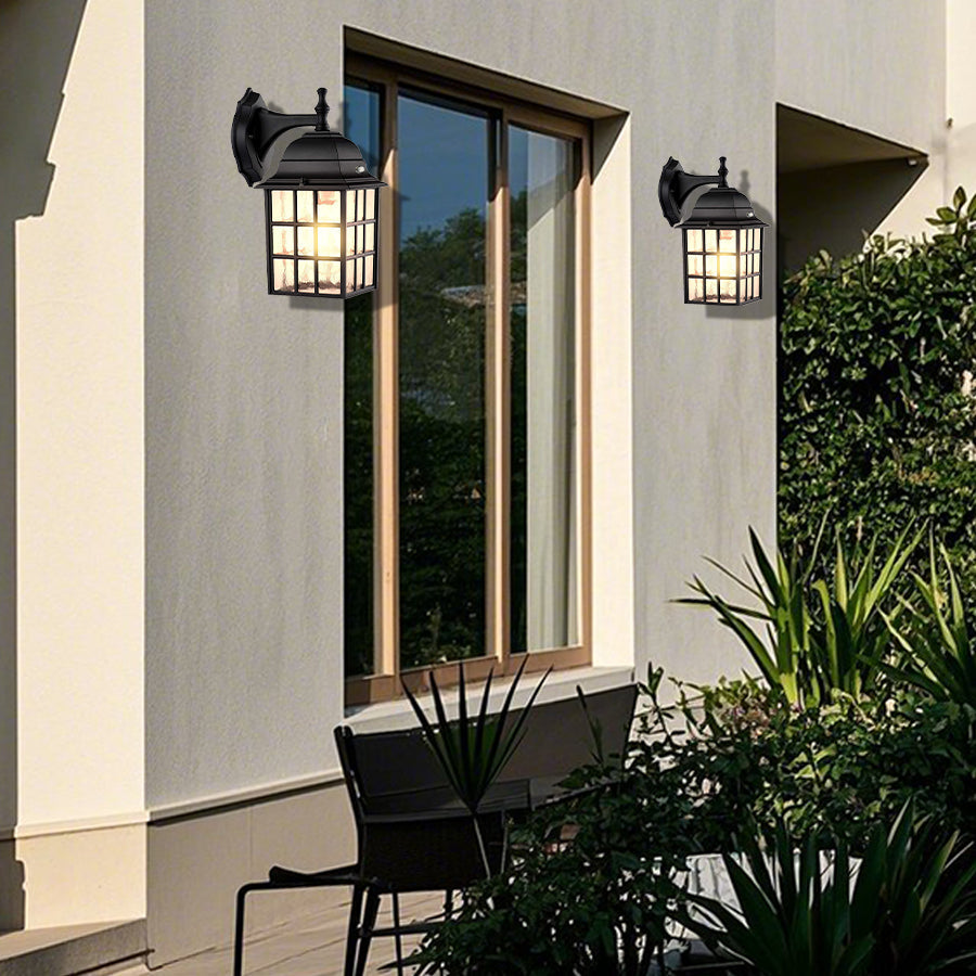 Aluminum Outdoor Wall Light With Clear Glass Shade, Abail Dusk-To-Dawn Sensor