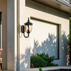 Champagne Glass Outdoor Wall Light With Black Die-Cast Aluminum Frame
