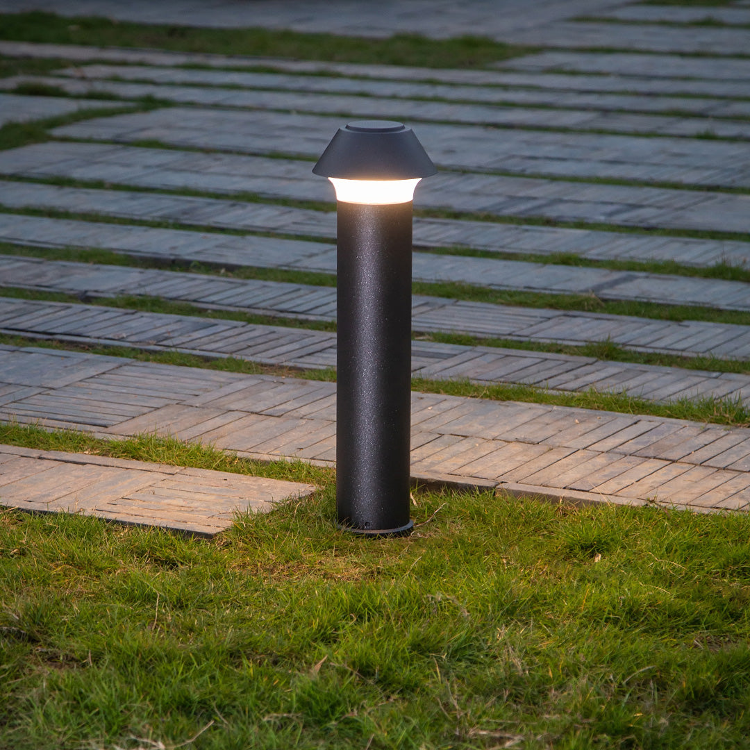 Matte Black Aluminum Bollard Light, Dome-Top Modern Garden Lamp