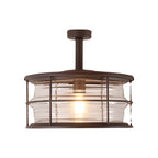 Iron And Glass Flush Mount Ceiling Light For Balcony, Sunroom