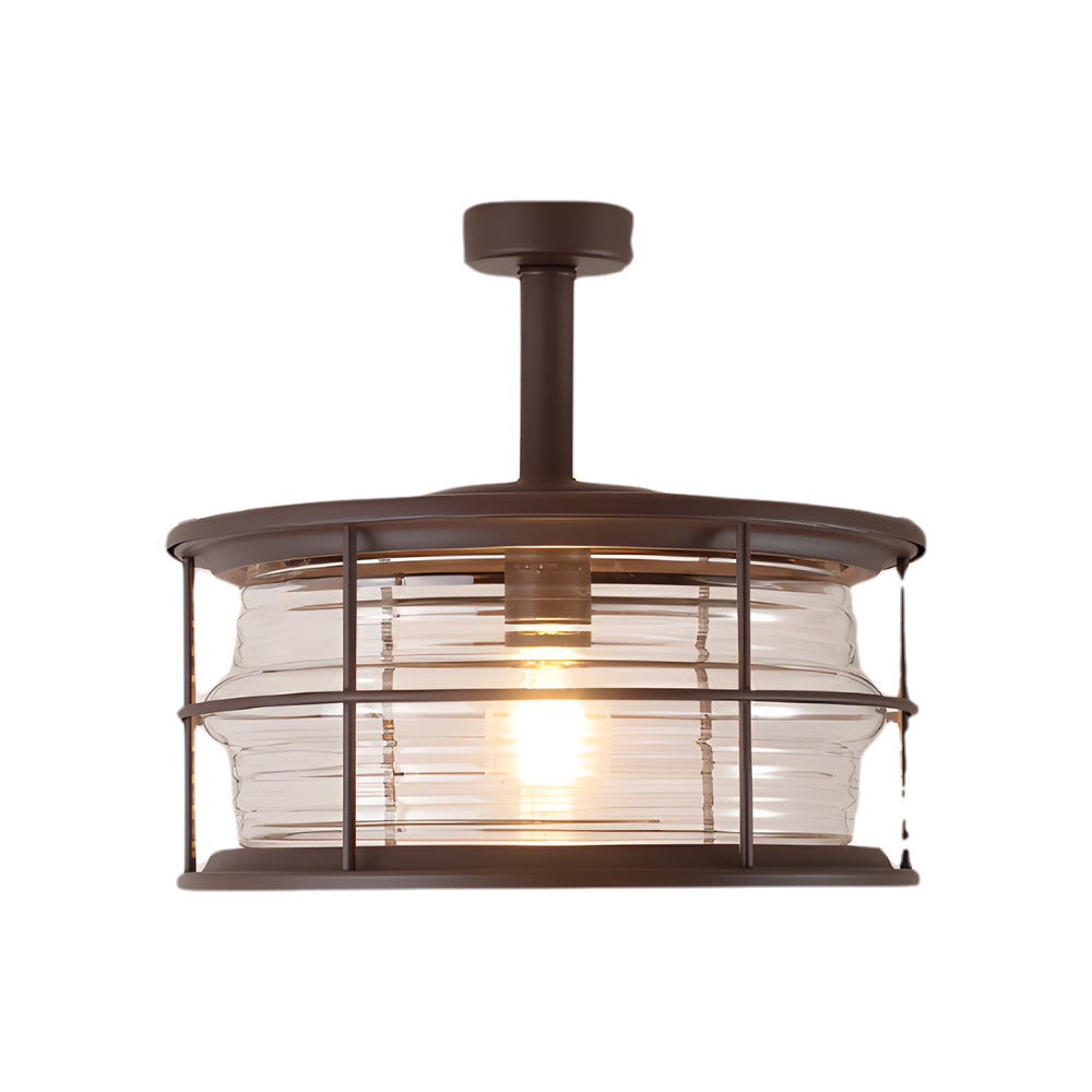 Iron And Glass Flush Mount Ceiling Light For Balcony, Sunroom